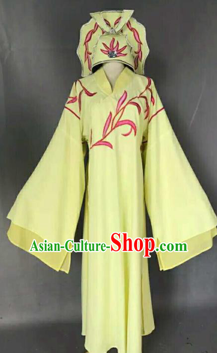 Chinese Traditional Peking Opera Niche Costume Ancient Number One Scholar Embroidered Yellow Robe for Men