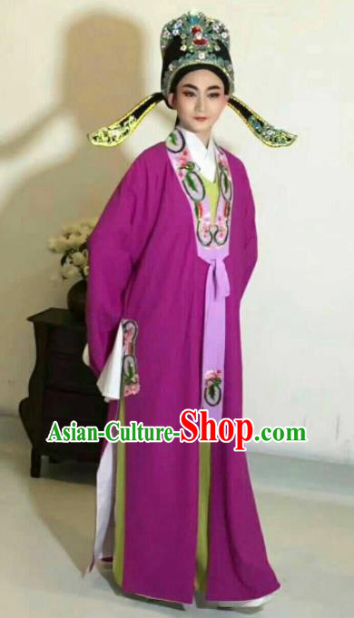 Chinese Traditional Peking Opera Niche Costume Ancient Prince Embroidered Purple Clothing for Men