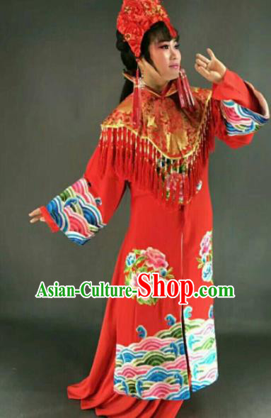 Chinese Traditional Peking Opera Artiste Costume Ancient Bride Embroidered Red Dress for Women