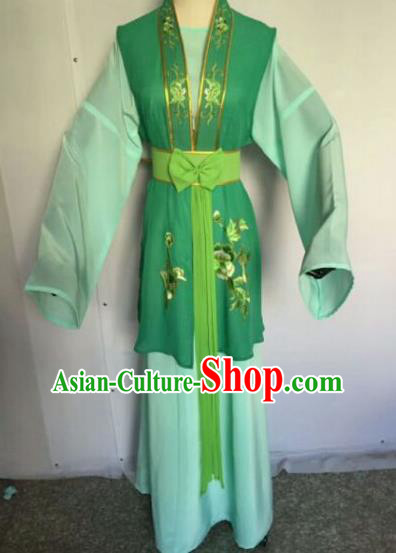 Chinese Traditional Peking Opera Artiste Costume Ancient Court Maid Embroidered Green Dress for Women
