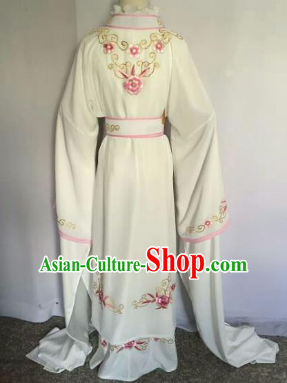 Chinese Traditional Peking Opera Artiste Costume Ancient Princess Embroidered White Dress for Women