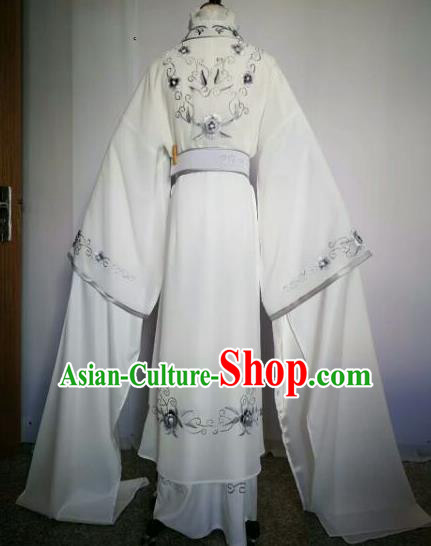 Chinese Traditional Peking Opera Artiste Costume Ancient Peri Embroidered White Dress for Women