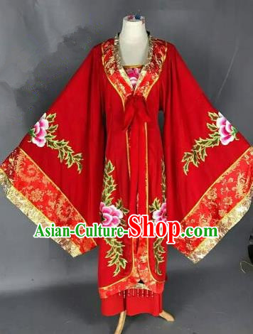 Chinese Ancient Queen Embroidered Red Dress Traditional Peking Opera Artiste Costume for Women