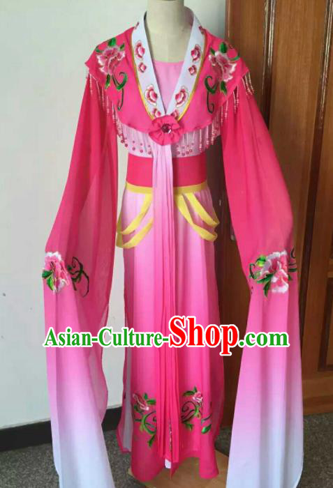 Chinese Ancient Peri Embroidered Rosy Dress Traditional Peking Opera Court Maid Costume for Women
