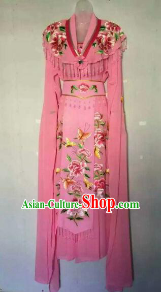 Chinese Ancient Peri Embroidered Pink Dress Traditional Peking Opera Artiste Costume for Women