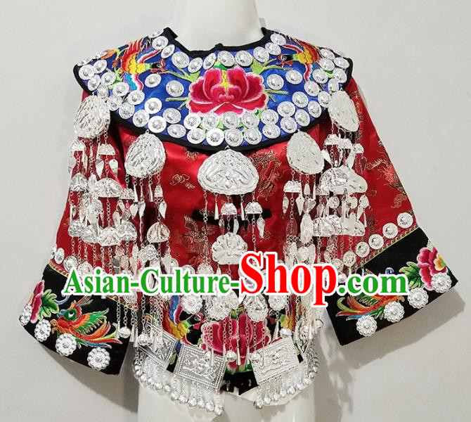 Chinese Traditional Ethnic Shoulder Accessories Miao Nationality Wedding Silver Ornaments for Women