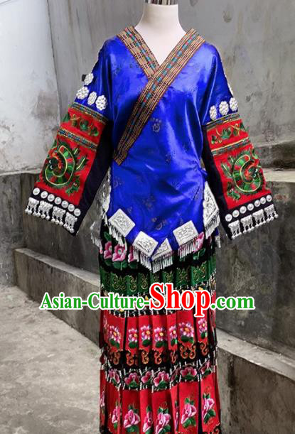 Chinese Traditional Ethnic Folk Dance Costume China Miao Nationality Embroidered Dress for Women