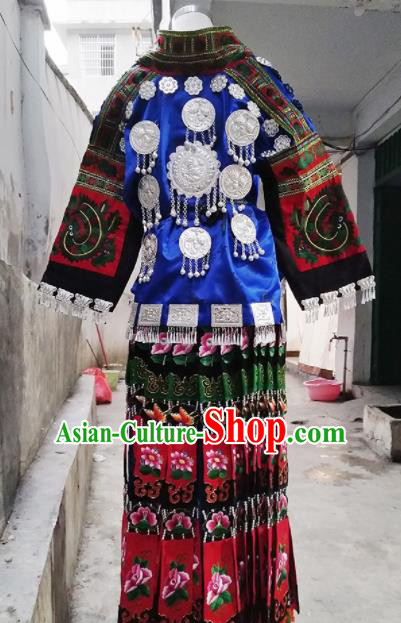 Chinese Traditional Ethnic Folk Dance Costume China Miao Nationality Embroidered Dress for Women