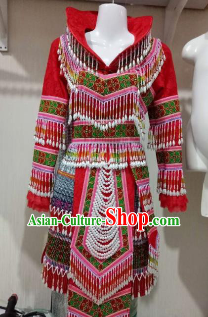 Chinese Traditional Ethnic Folk Dance Costume China Miao Nationality Red Dress for Women