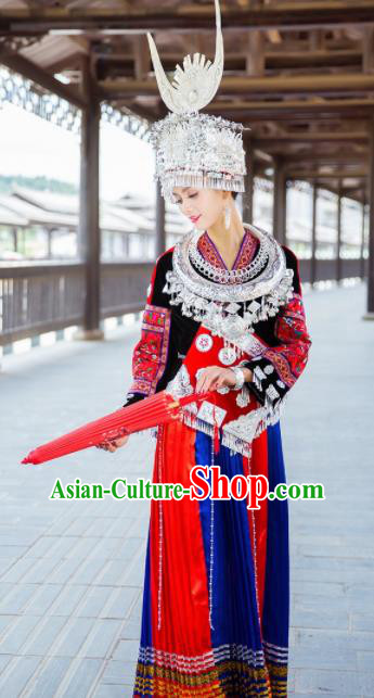 Chinese Traditional Hmong Ethnic Folk Dance Costume China Miao Nationality Dress for Women