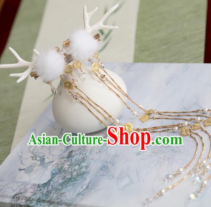 Chinese Traditional Hanfu Hair Accessories Ancient Princess Antlers Tassel Hairpins for Women