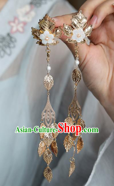 Chinese Traditional Hanfu Hair Accessories Ancient Princess Golden Leaf Tassel Hairpins for Women