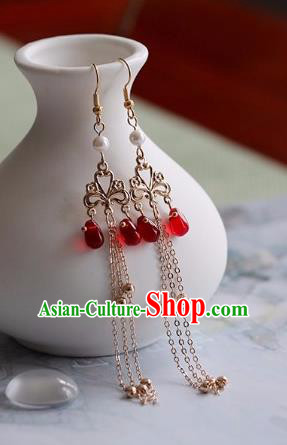 Chinese Traditional Hanfu Ear Accessories Ancient Princess Red Earrings for Women