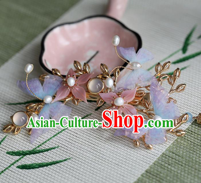 Chinese Traditional Hanfu Hair Accessories Ancient Princess Silk Butterfly Tassel Hairpins for Women