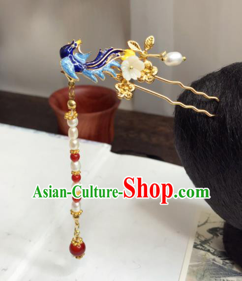 Chinese Ancient Princess Blueing Phoenix Tassel Hairpins Traditional Hanfu Hair Accessories for Women