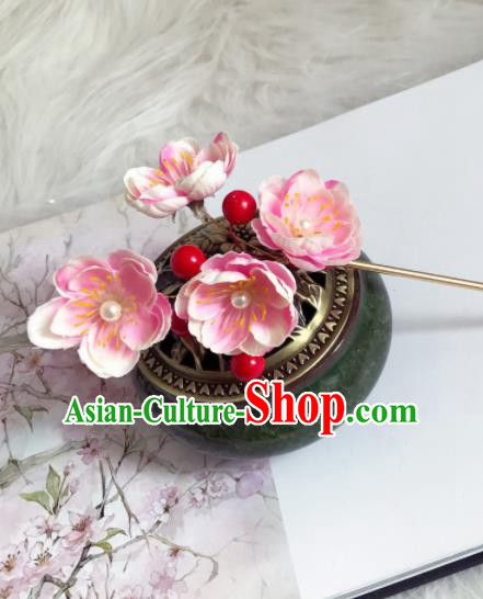 Chinese Ancient Princess Pink Peach Blossom Hairpins Traditional Hanfu Hair Accessories for Women