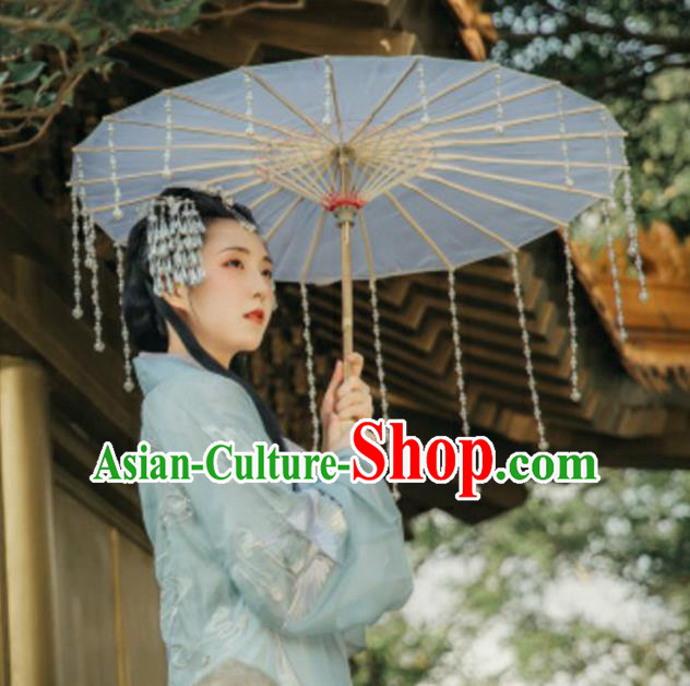 Chinese Ancient Drama Prop Beads Tassel Umbrella Traditional Handmade Umbrellas