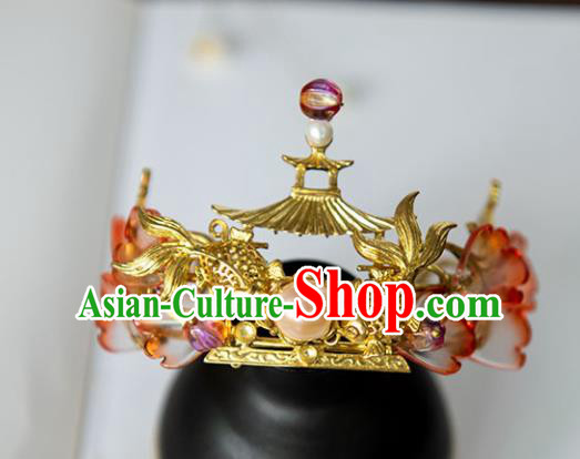 Chinese Ancient Princess Goldfish Hair Crown Hairpins Traditional Hanfu Hair Accessories for Women