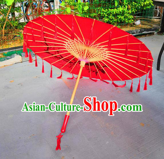 Chinese Ancient Princess Umbrella Traditional Handmade Red Tassel Umbrellas for Women