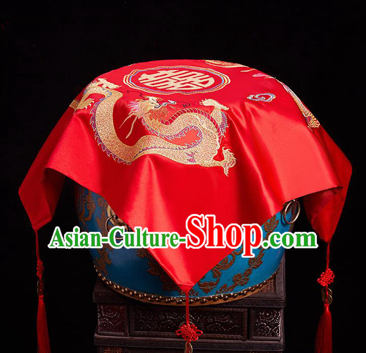 Chinese Ancient Wedding Headdress Curtain Traditional Handmade Embroidered Red Cover for Women