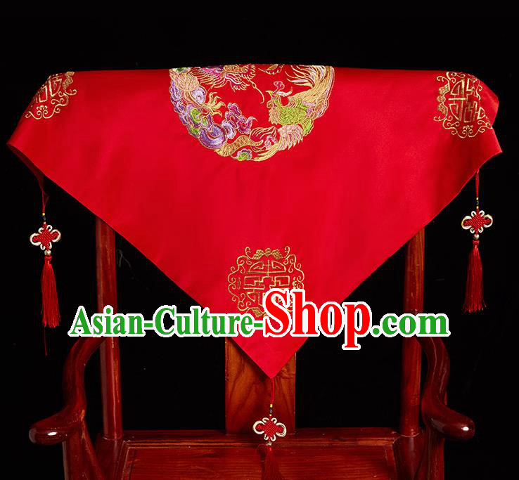 Chinese Ancient Wedding Headdress Curtain Traditional Handmade Embroidered Dragon Phoenix Red Cover for Women