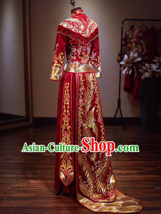 Chinese Traditional Wedding Red Xiuhe Suit Ancient Bride Embroidered Dress for Women