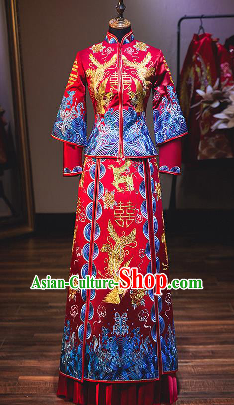 Chinese Traditional Bride Costume Wedding Xiuhe Suit Ancient Embroidered Phoenix Peony Dress for Women