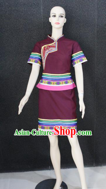 Chinese Traditional Zhuang Nationality Dress Ethnic Folk Dance Costume for Women