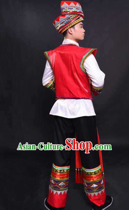 Chinese Traditional Ethnic Bridegroom Costume Zhuang Nationality Festival Folk Dance Clothing for Men