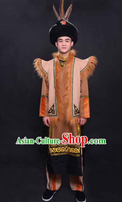 Chinese Traditional Ethnic Prince Costume Qiang Nationality Festival Folk Dance Clothing for Men