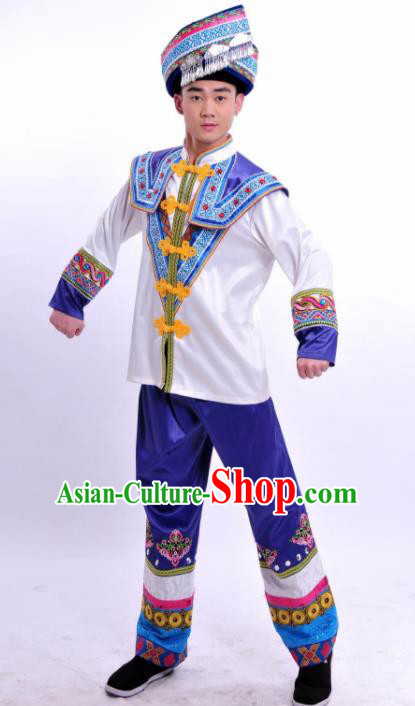 Chinese Traditional Ethnic Prince Costume Zhuang Nationality Festival Folk Dance Clothing for Men