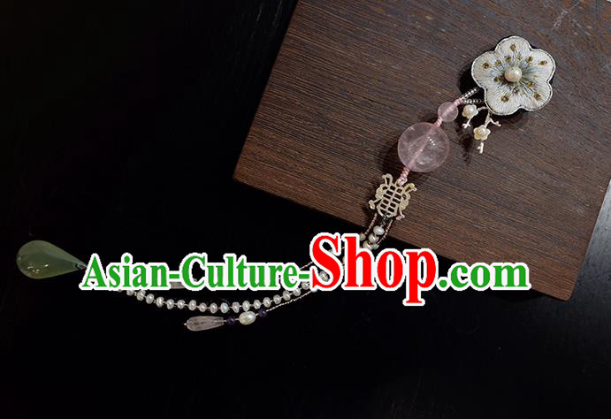 Chinese Traditional Jewelry Accessories Embroidered Plum Blossom Tassel Brooch for Women
