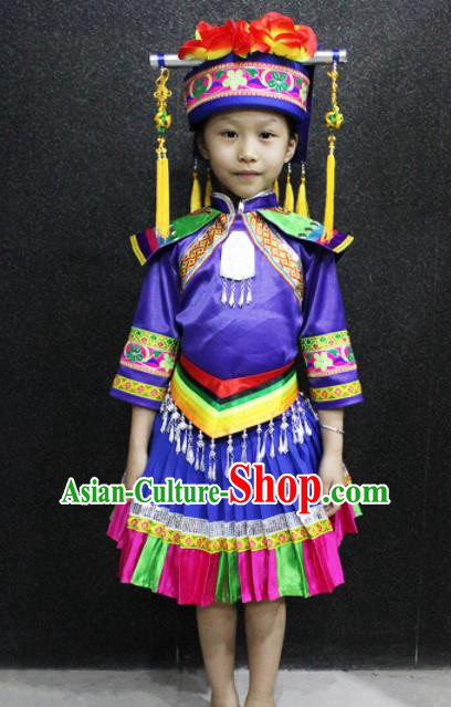 Chinese Traditional Folk Dance Costume Mulao Nationality Ethnic Dress for Kids
