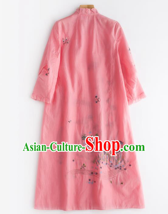 Chinese Traditional National Costume Tang Suit Embroidered Cheongsam Pink Qipao Dress for Women