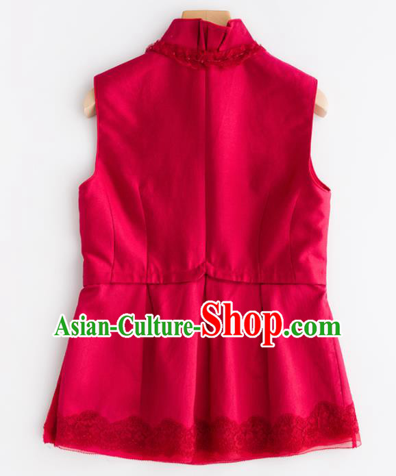 Traditional Chinese National Costume Tang Suit Rosy Vest Upper Outer Garment for Women