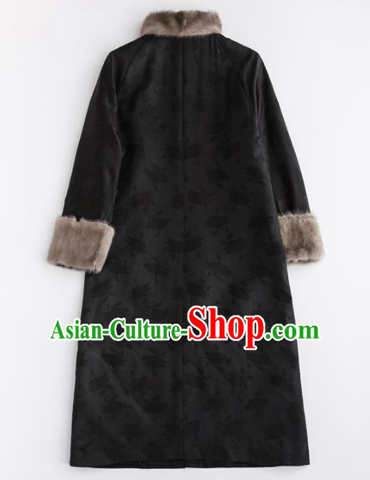 Chinese Traditional Tang Suit Black Dust Coat National Costume Upper Outer Garment for Women