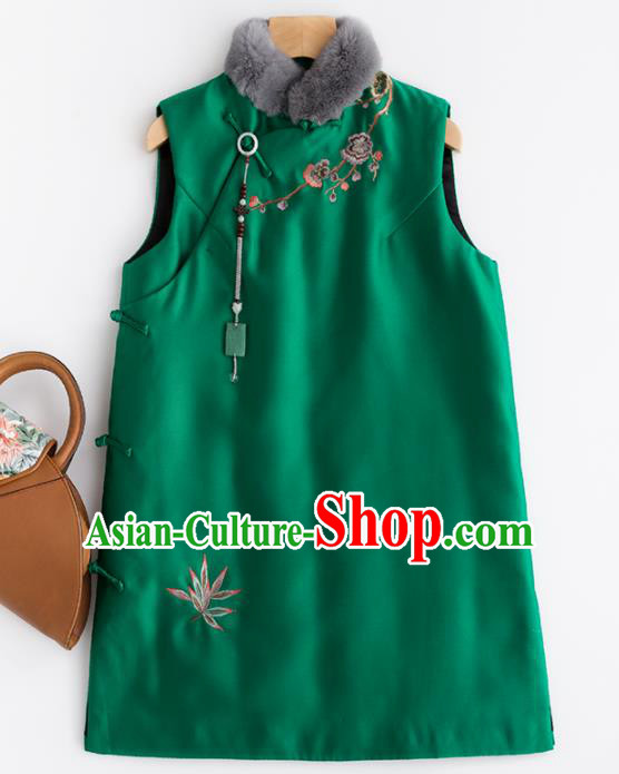Traditional Chinese National Costume Tang Suit Embroidered Green Waistcoat for Women