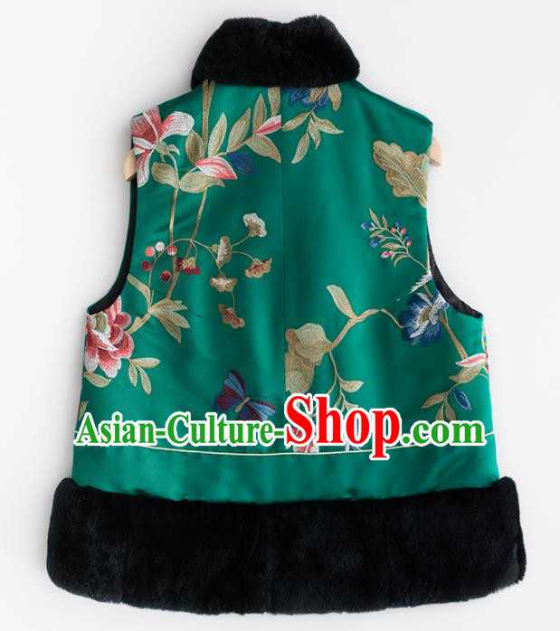 Traditional Chinese National Costume Tang Suit Green Waistcoat Upper Outer Garment for Women