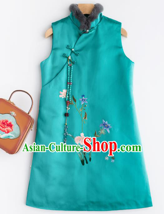 Traditional Chinese National Costume Tang Suit Green Waistcoat for Women