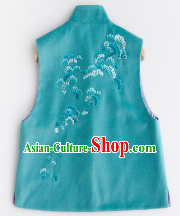 Traditional Chinese National Costume Tang Suit Blue Wool Waistcoat for Women