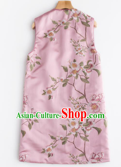 Traditional Chinese National Costume Tang Suit Pink Cotton Padded Waistcoat for Women