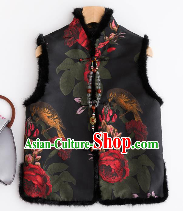Traditional Chinese National Costume Tang Suit Black Suede Fabric Waistcoat for Women