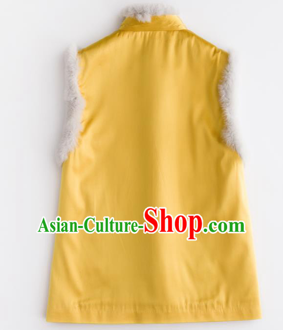 Traditional Chinese National Costume Tang Suit Embroidered Peony Yellow Waistcoat for Women