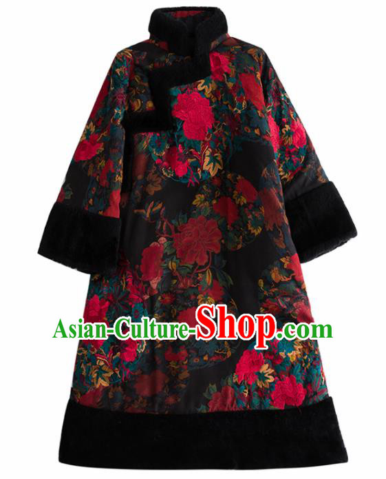 Chinese Traditional Tang Suit Cotton Padded Coat National Costume Outer Garment for Women