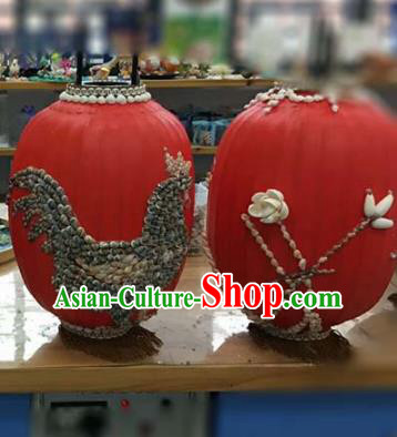 Chinese Traditional New Year Hanging Lantern Handmade Shell Red Palace Lanterns