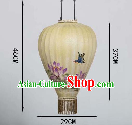 Chinese Traditional Ink Painting Lotus Hanging Lantern Handmade New Year Palace Lanterns
