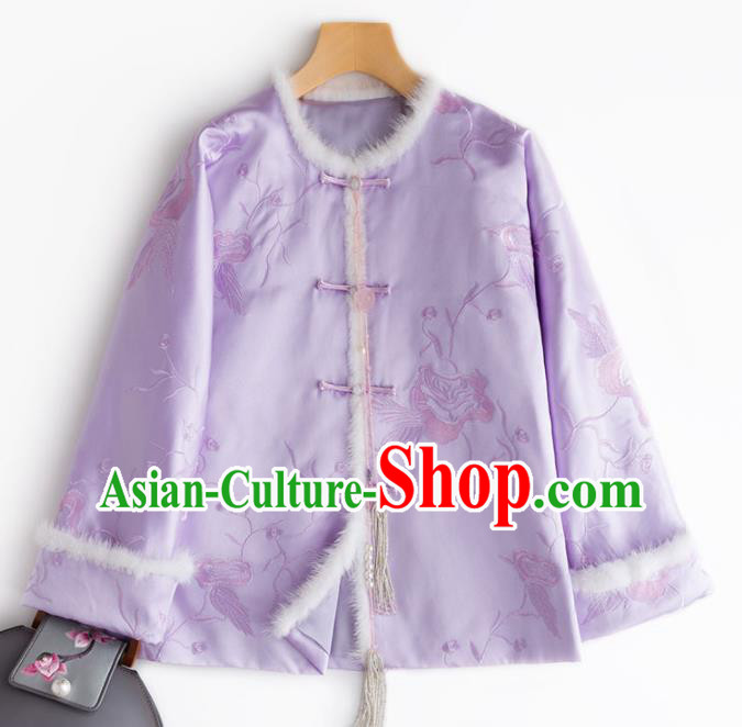 Chinese Traditional National Costume Tang Suit Outer Garment Purple Blouse for Women
