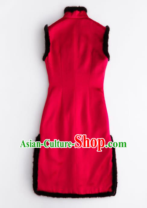 Traditional Chinese National Costume Red Long Vest Tang Suit Waistcoat for Women