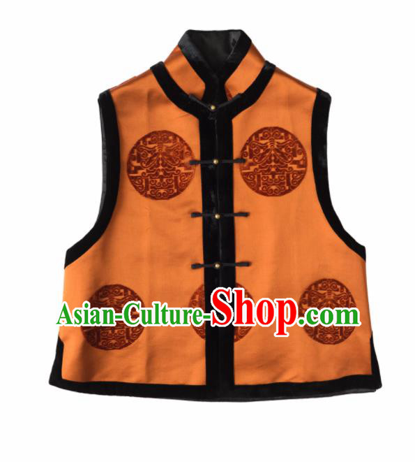 Traditional Chinese National Costume Orange Vest Tang Suit Waistcoat for Women