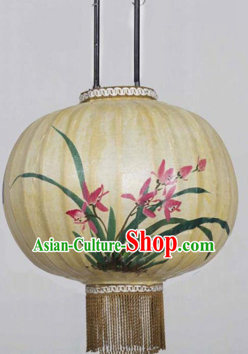 Chinese Traditional Ink Painting Orchid Round Lantern Handmade New Year Palace Lanterns